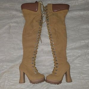 Fashion Nova Over The Knee Lace up Boots 6.5